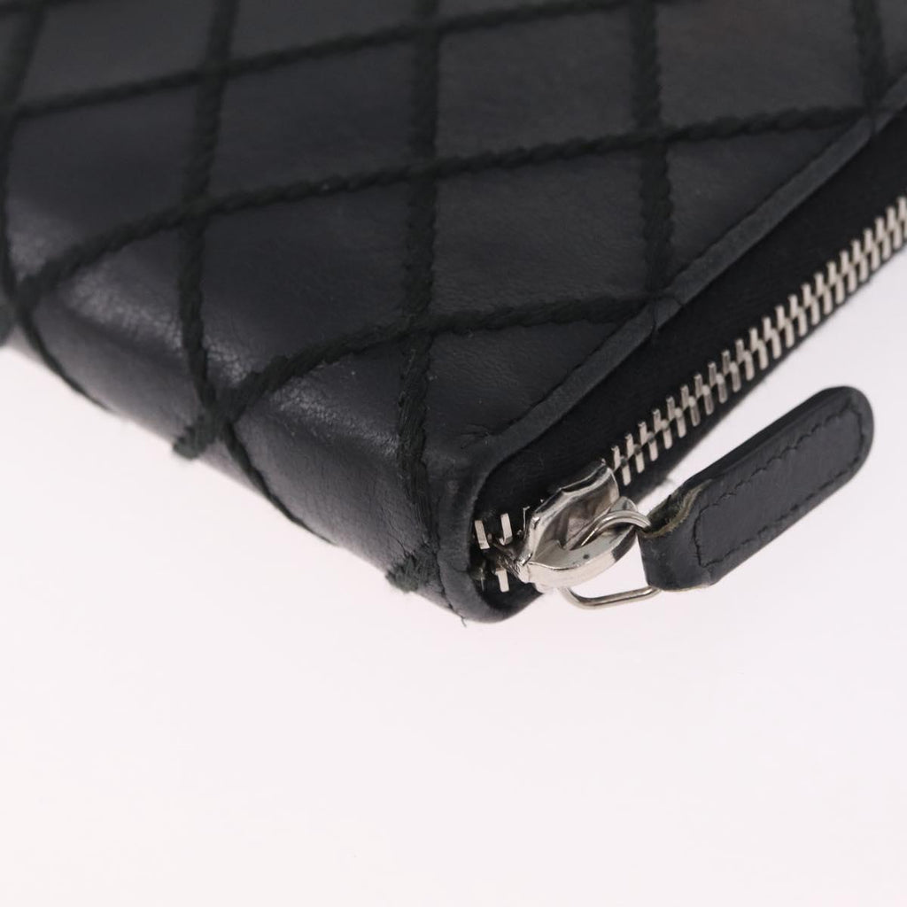 CHANEL Wild Stitch Long Wallet Leather Black Silver CC Auth 212153V