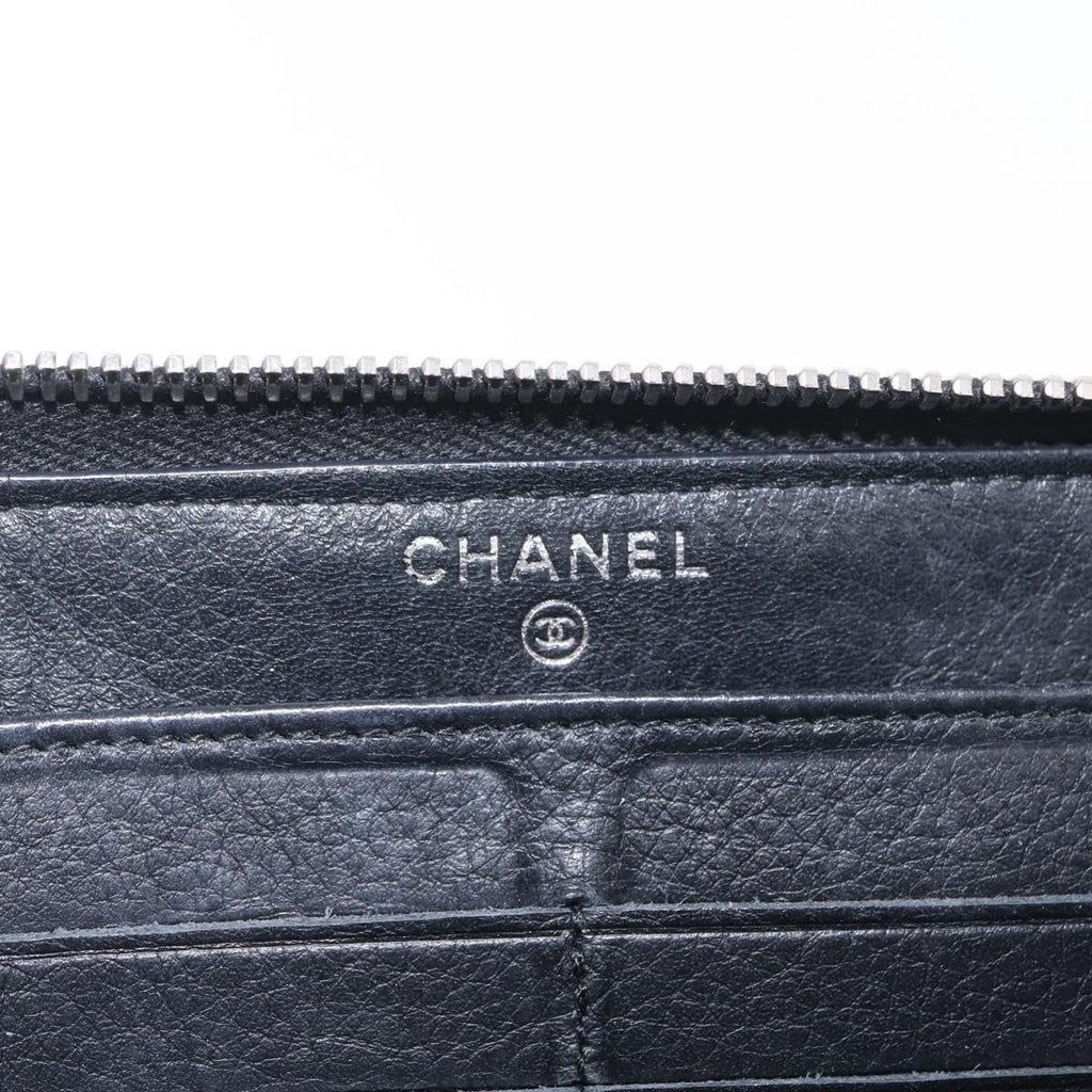 CHANEL Wild Stitch Long Wallet Leather Black Silver CC Auth 212153V