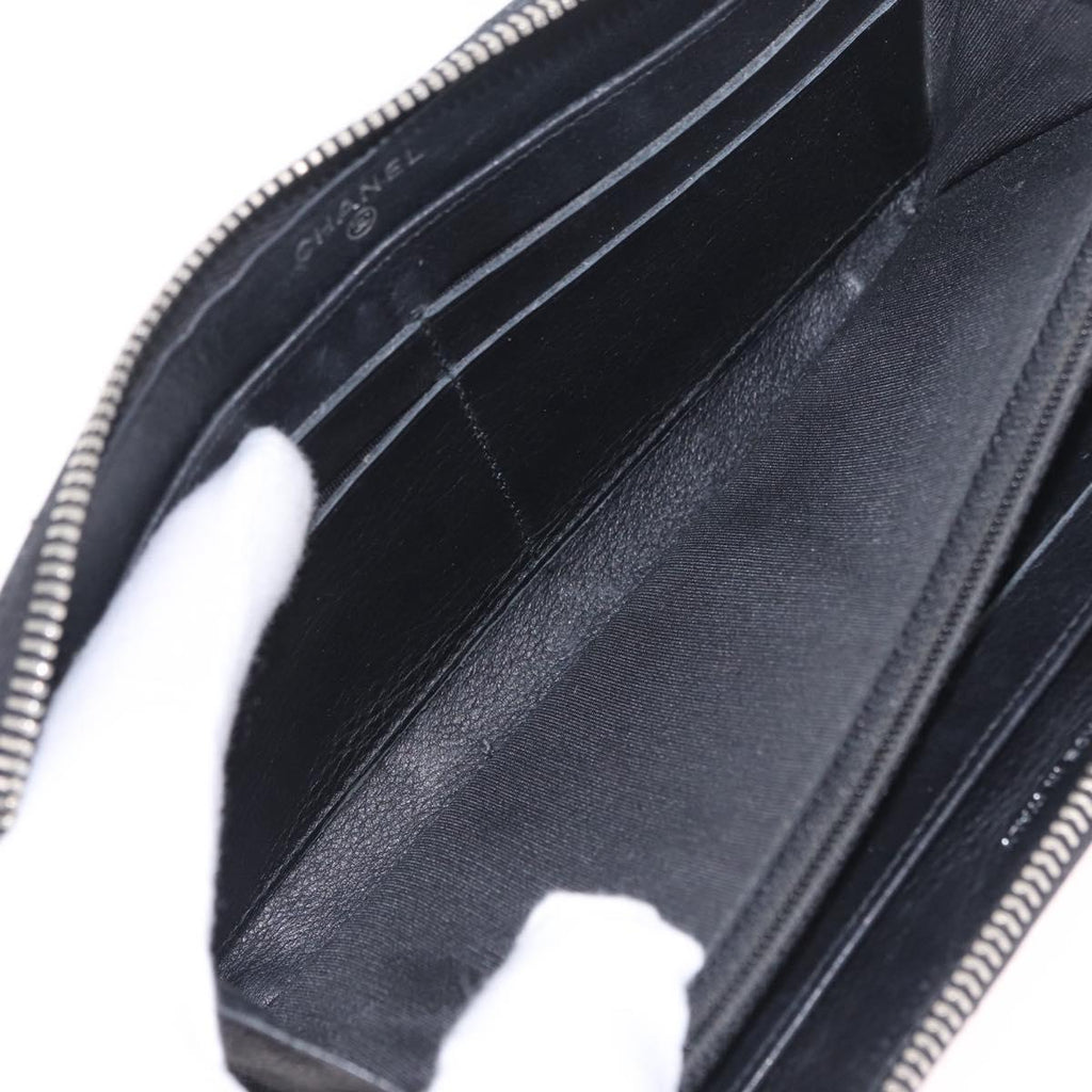 CHANEL Wild Stitch Long Wallet Leather Black Silver CC Auth 212153V