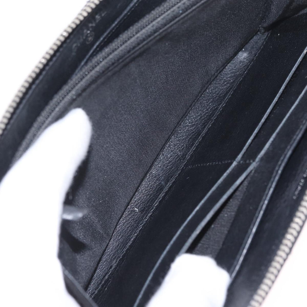 CHANEL Wild Stitch Long Wallet Leather Black Silver CC Auth 212153V