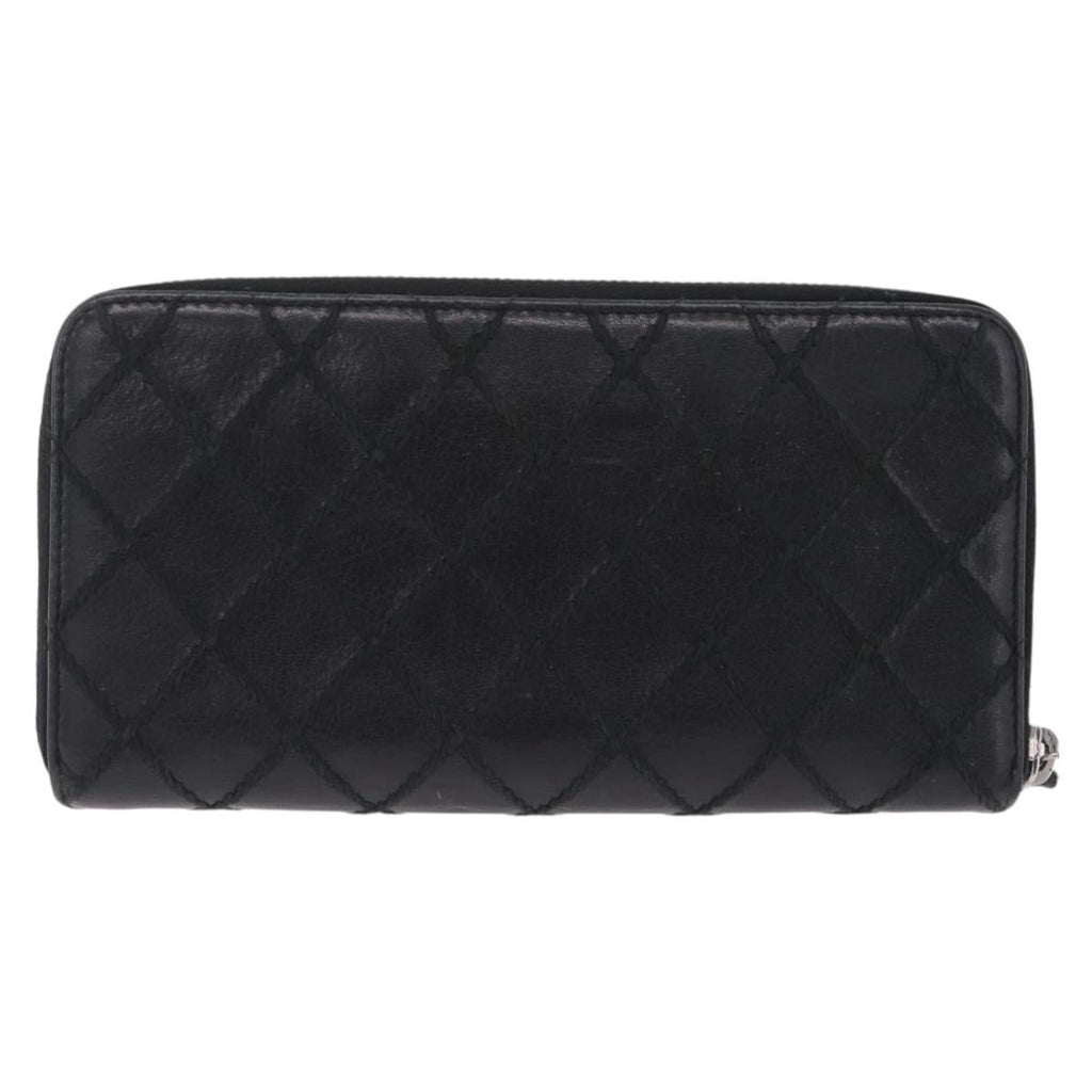 CHANEL Wild Stitch Long Wallet Leather Black Silver CC Auth 212153V