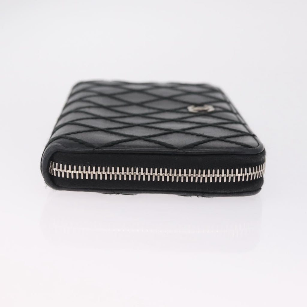 CHANEL Wild Stitch Long Wallet Leather Black Silver CC Auth 212153V