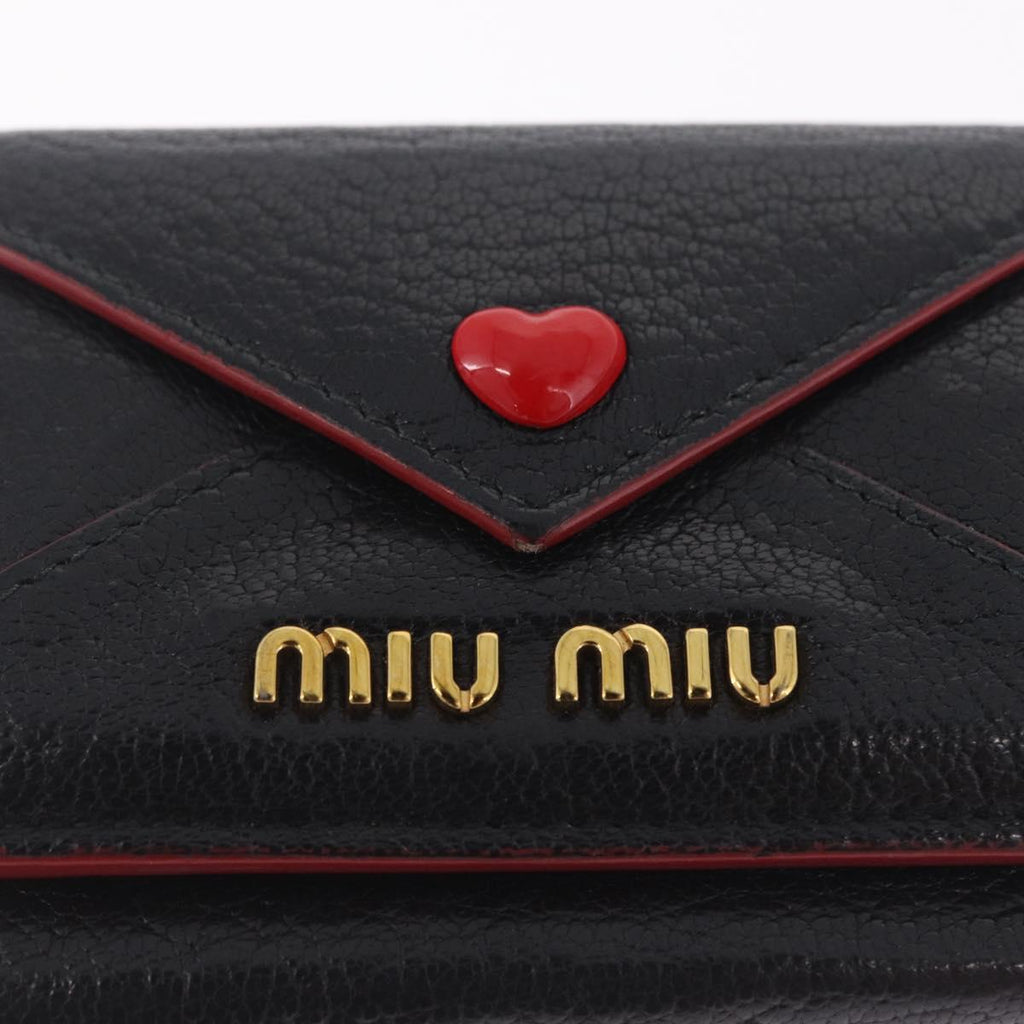 Miu Miu Trifold Wallet Leather Black Gold Auth 212162M