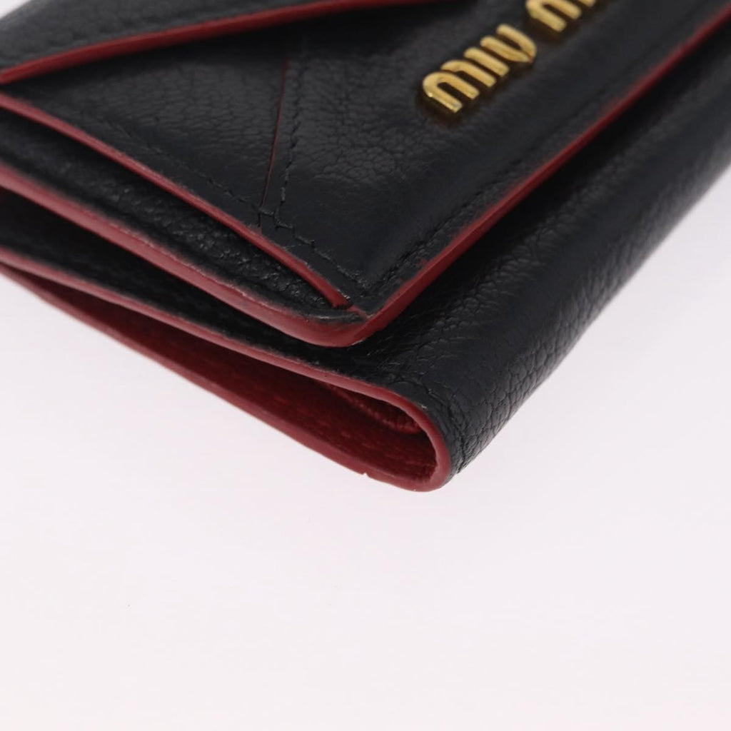 Miu Miu Trifold Wallet Leather Black Gold Auth 212162M