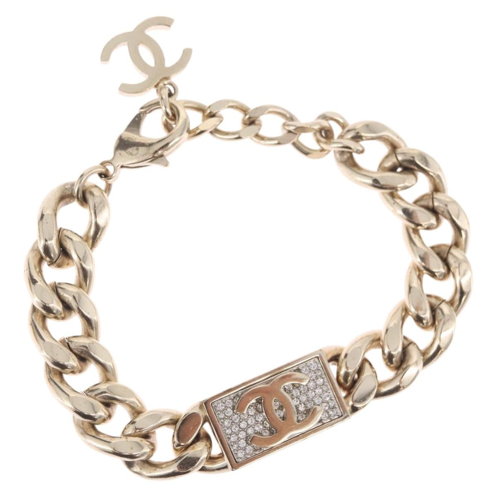 CHANEL Bracelet Metal Champagne Gold CC Auth 212168M