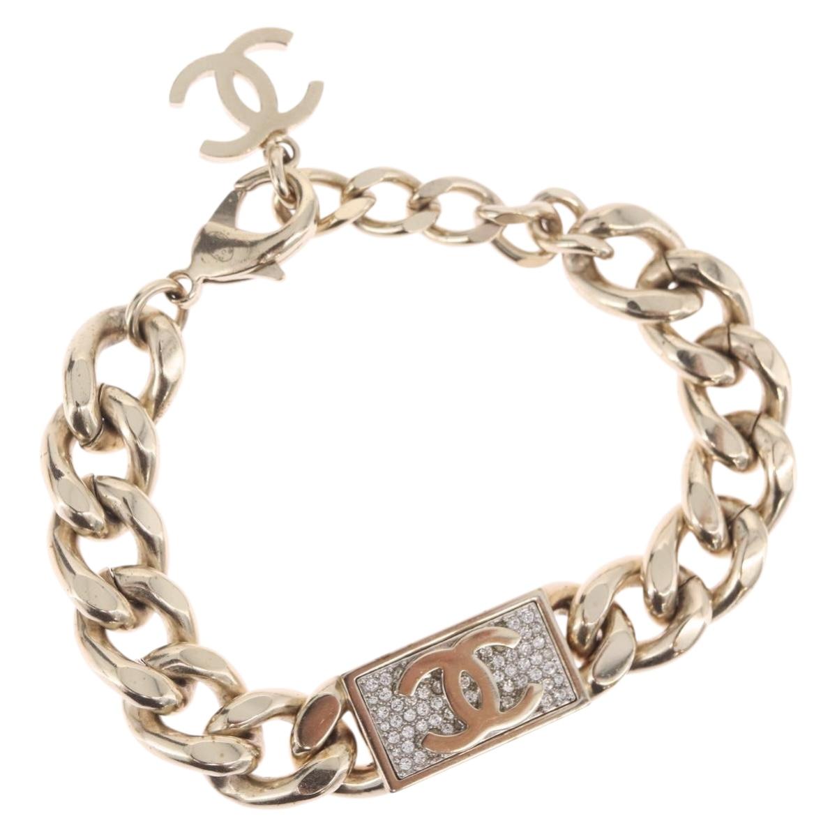 CHANEL Bracelet Metal Champagne Gold CC Auth 212168M