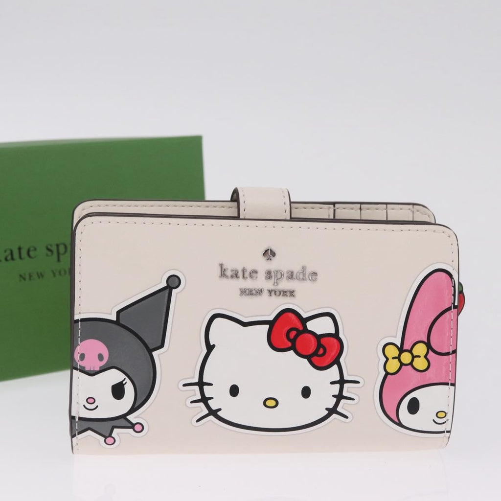 kate spade x Sanrio My Melody Kitty Kuromi Wallet Leather White Auth 212731M