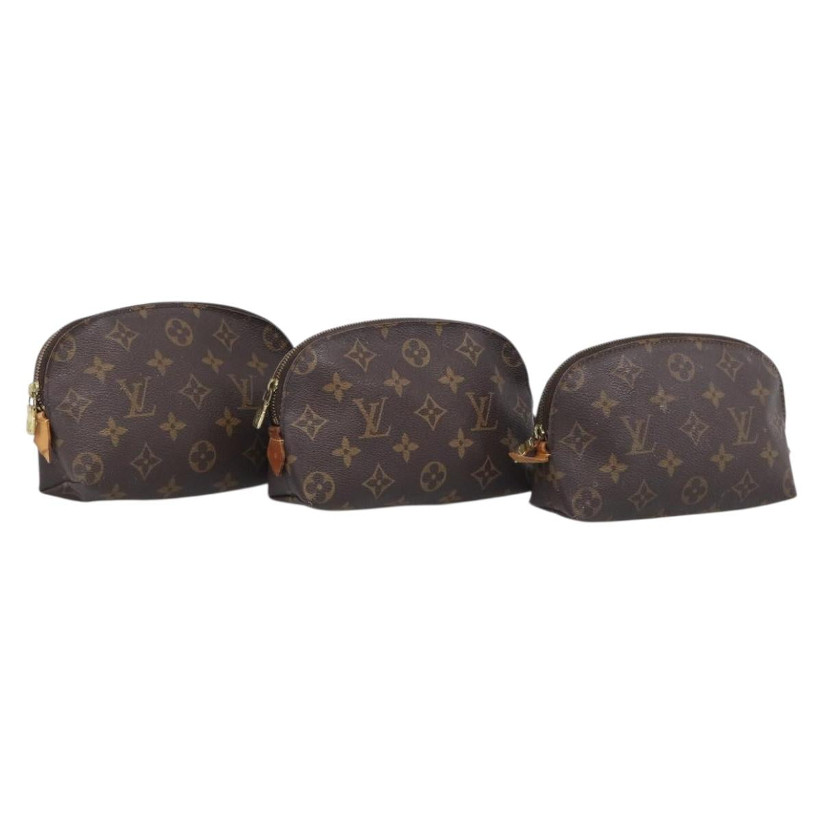 LOUIS VUITTON Monogram Pochette Cosmetic PM Pouch 3 Set M43998 LV Auth 212931