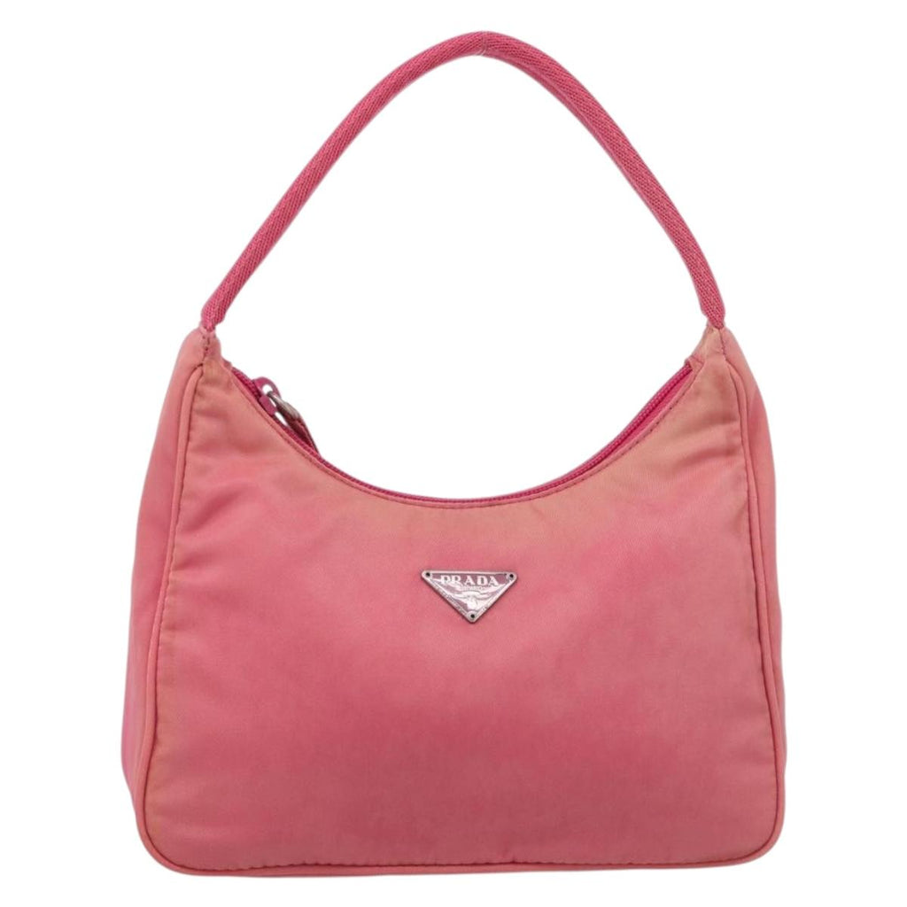PRADA Hand Pouch Hand Bag Nylon Pink Silver Auth 213002