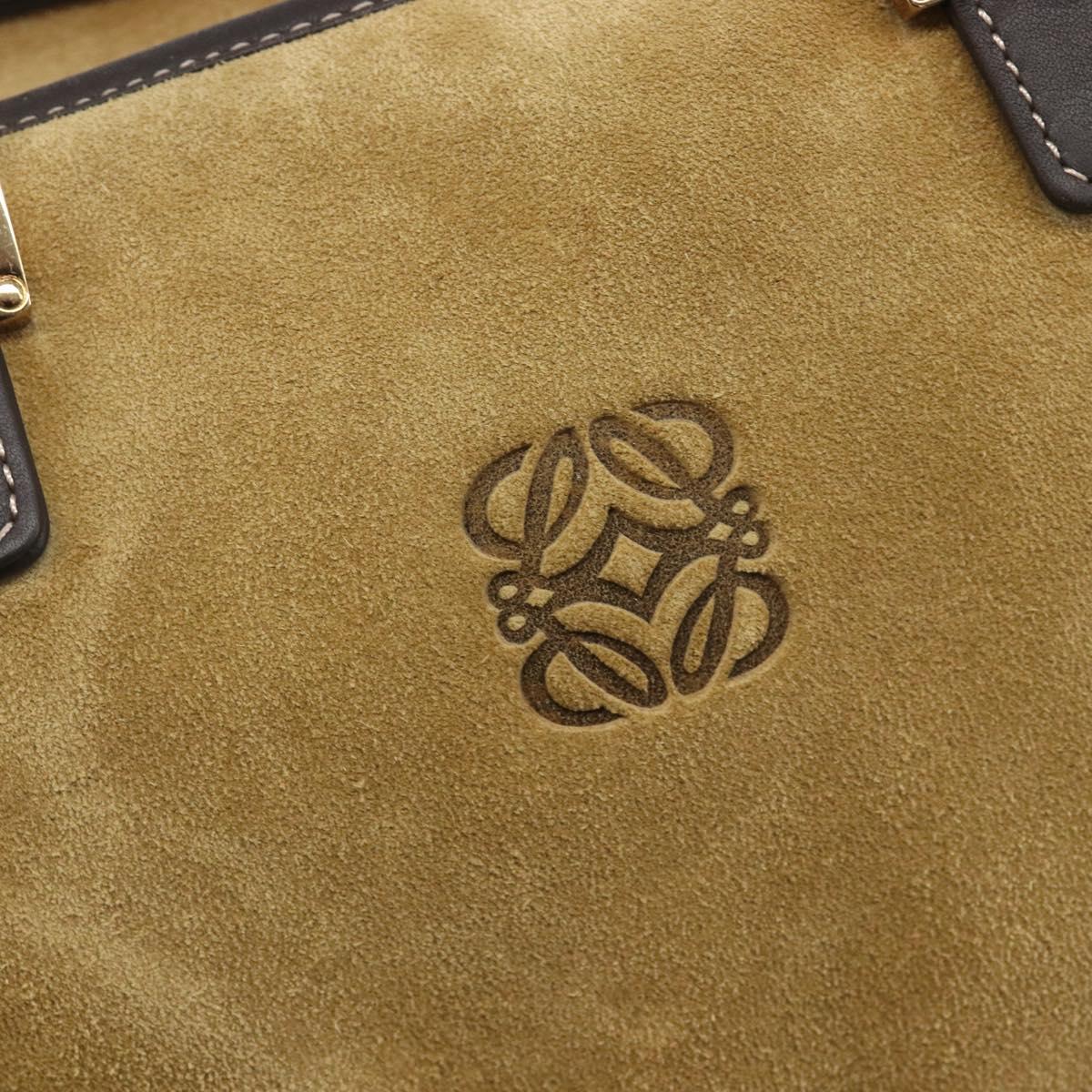 LOEWE Anagram Amazona 40 Hand Bag Suede Leather Brown Gold Auth 213005A