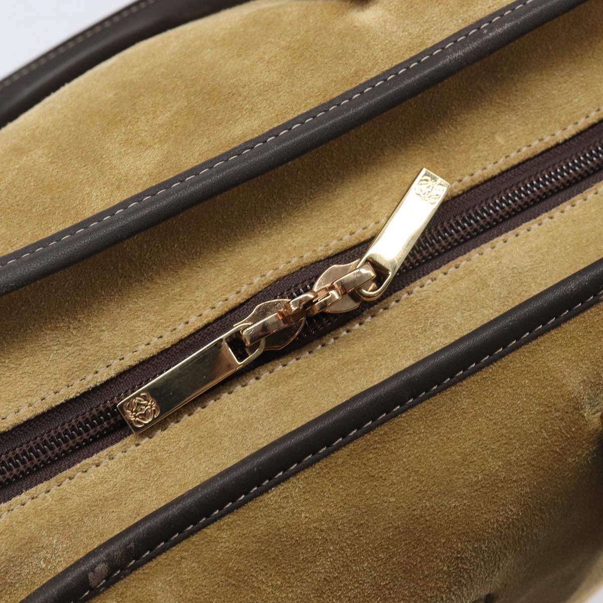 LOEWE Anagram Amazona 40 Hand Bag Suede Leather Brown Gold Auth 213005A