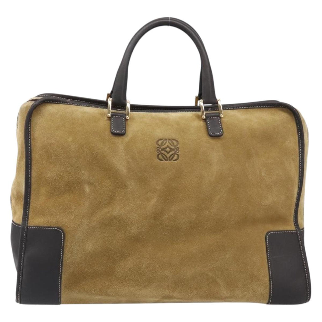 LOEWE Anagram Amazona 40 Hand Bag Suede Leather Brown Gold Auth 213005A