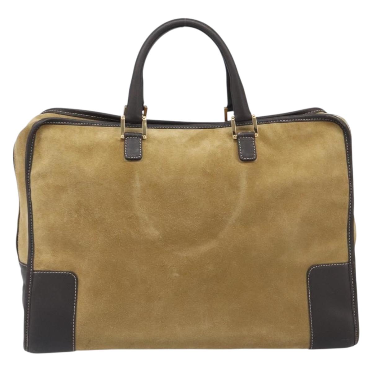 LOEWE Anagram Amazona 40 Hand Bag Suede Leather Brown Gold Auth 213005A
