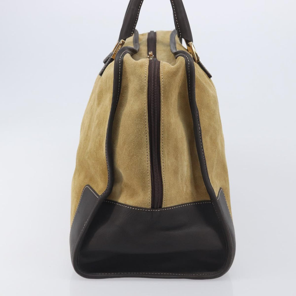 LOEWE Anagram Amazona 40 Hand Bag Suede Leather Brown Gold Auth 213005A