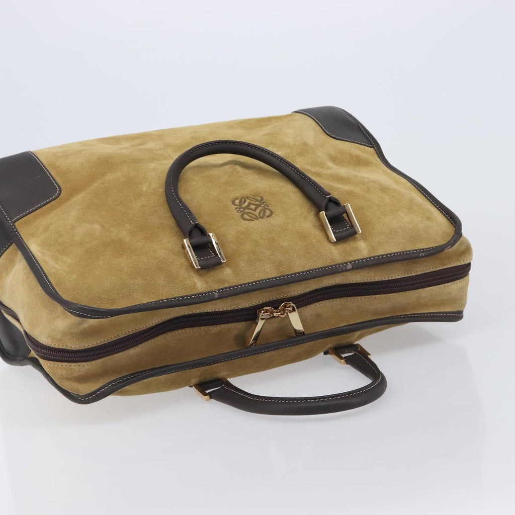 LOEWE Anagram Amazona 40 Hand Bag Suede Leather Brown Gold Auth 213005A