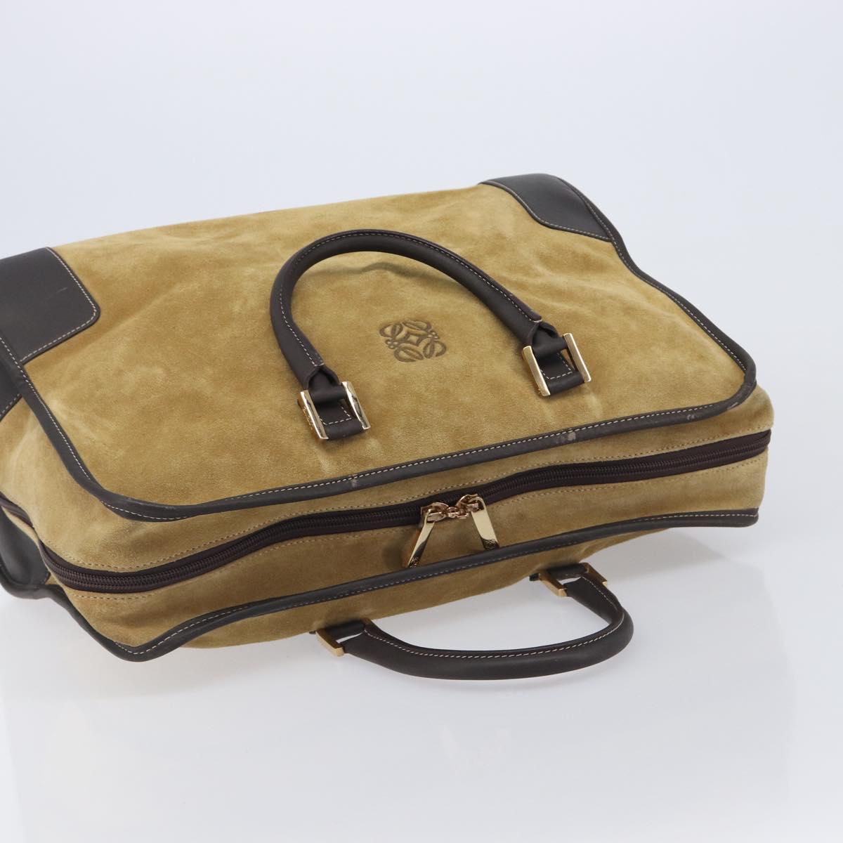 LOEWE Anagram Amazona 40 Hand Bag Suede Leather Brown Gold Auth 213005A
