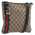 GUCCI GG Canvas Web Sherry Line Shoulder Bag Beige Gold 144388 Auth 213011A