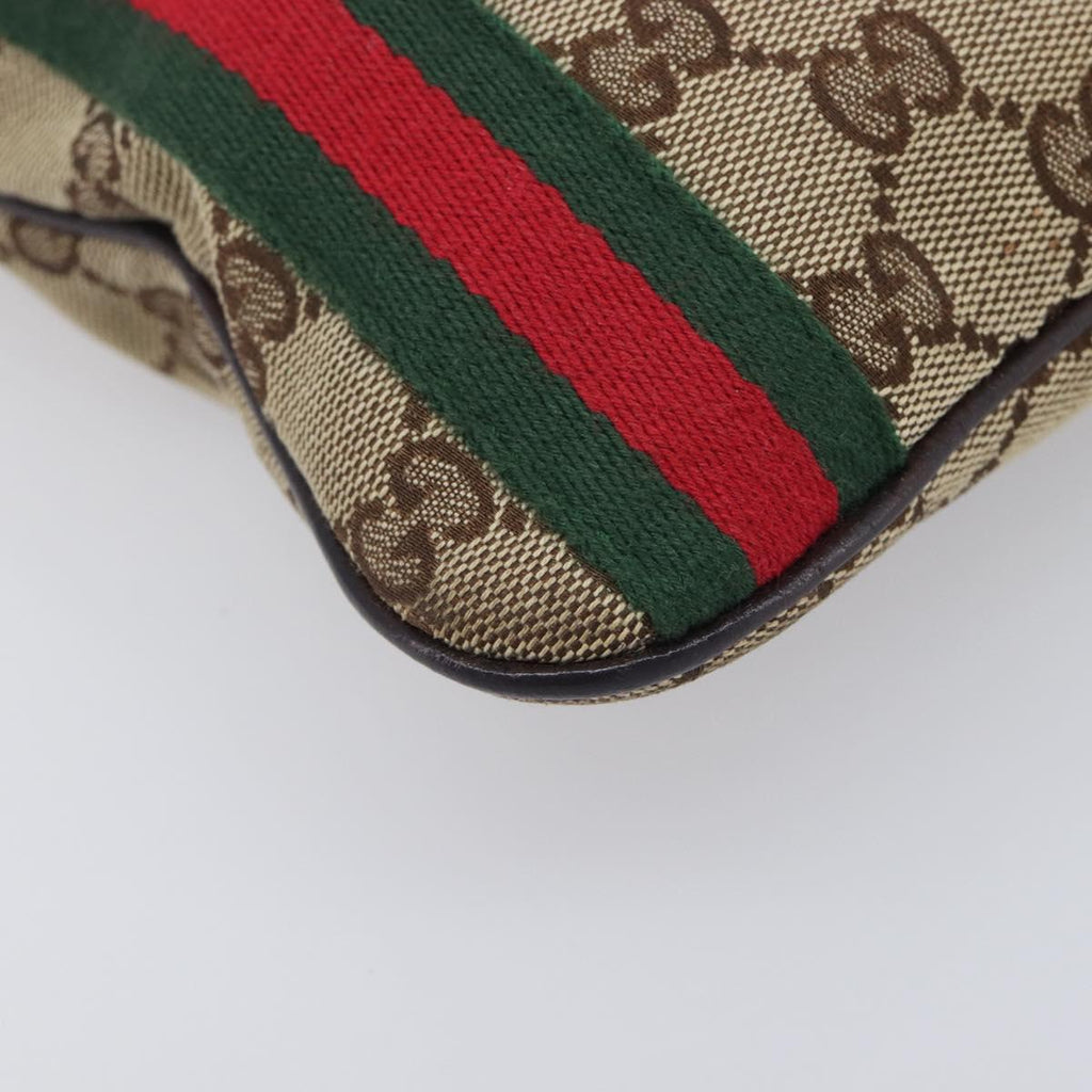 GUCCI GG Canvas Web Sherry Line Shoulder Bag Beige Gold 144388 Auth 213011A