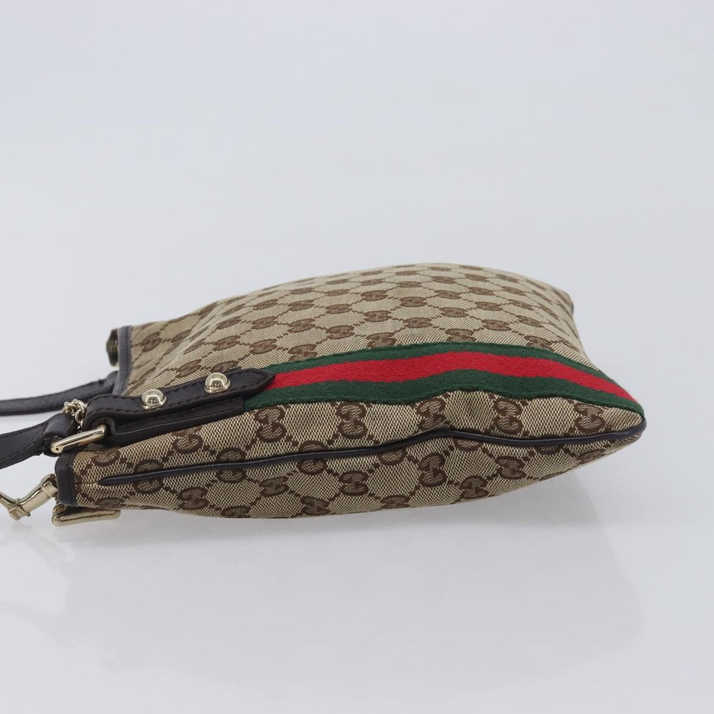 GUCCI GG Canvas Web Sherry Line Shoulder Bag Beige Gold 144388 Auth 213011A