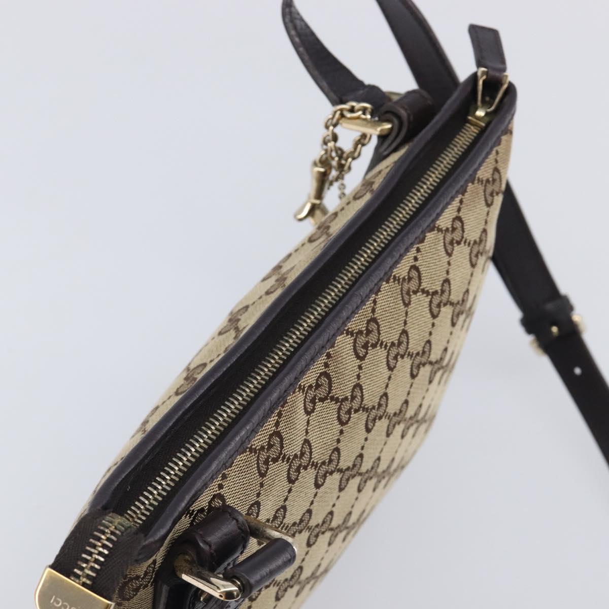 GUCCI GG Canvas Web Sherry Line Shoulder Bag Beige Gold 144388 Auth 213011A