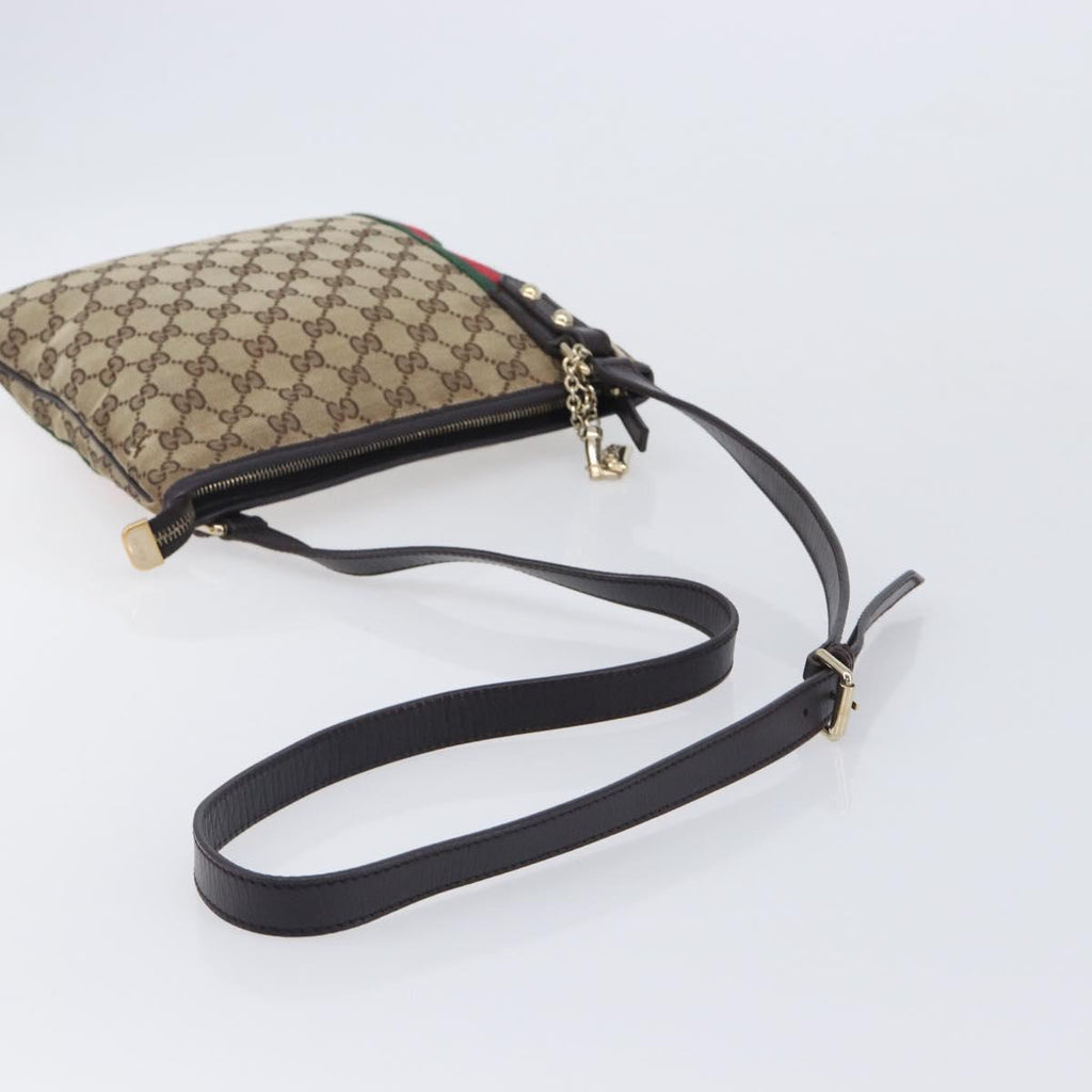 GUCCI GG Canvas Web Sherry Line Shoulder Bag Beige Gold 144388 Auth 213011A