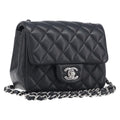 CHANEL Mini Matelasse 18 Chain Bag Lamb Skin Black Silver CC Auth 213019SM