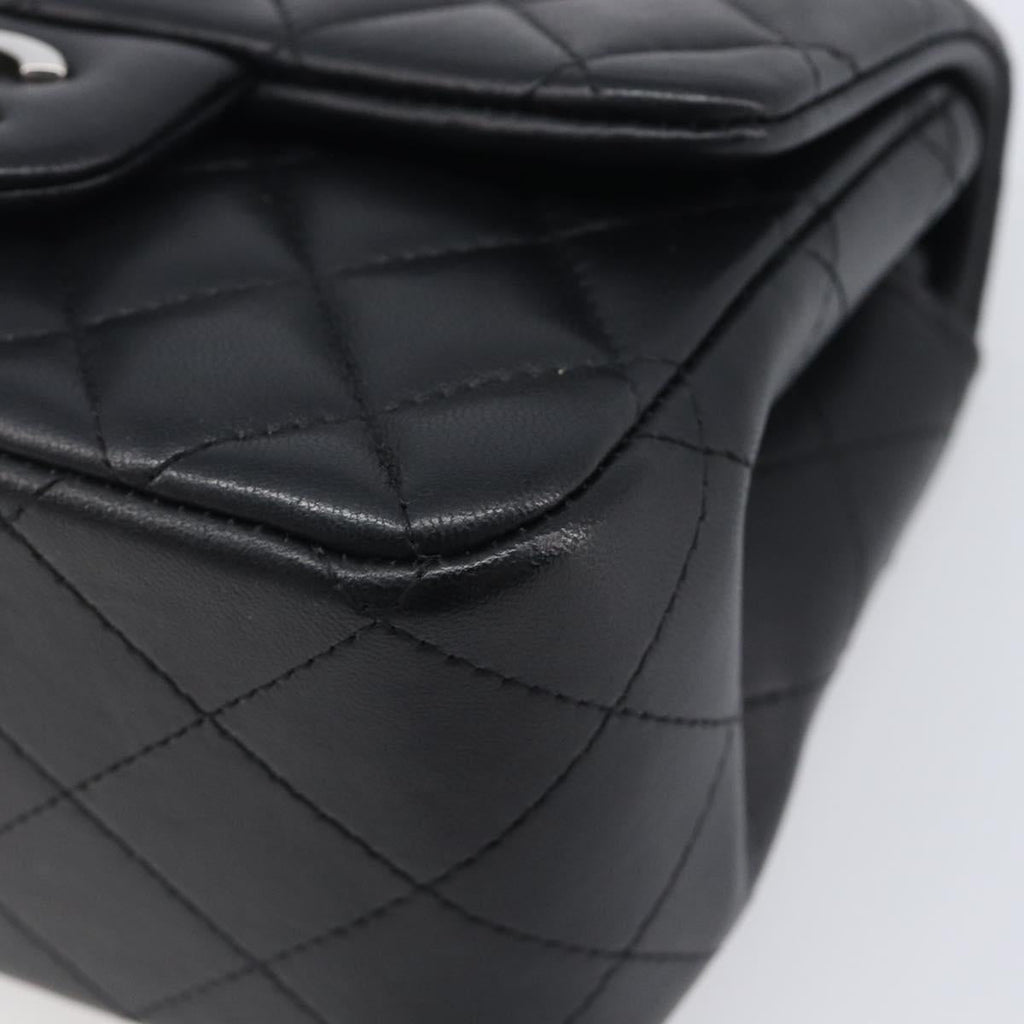 CHANEL Mini Matelasse 18 Chain Bag Lamb Skin Black Silver CC Auth 213019SM
