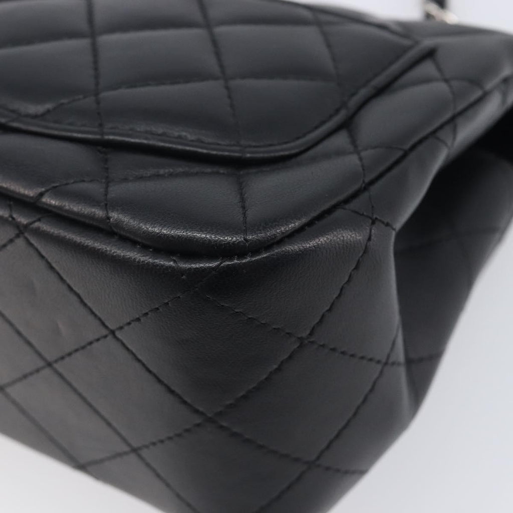 CHANEL Mini Matelasse 18 Chain Bag Lamb Skin Black Silver CC Auth 213019SM