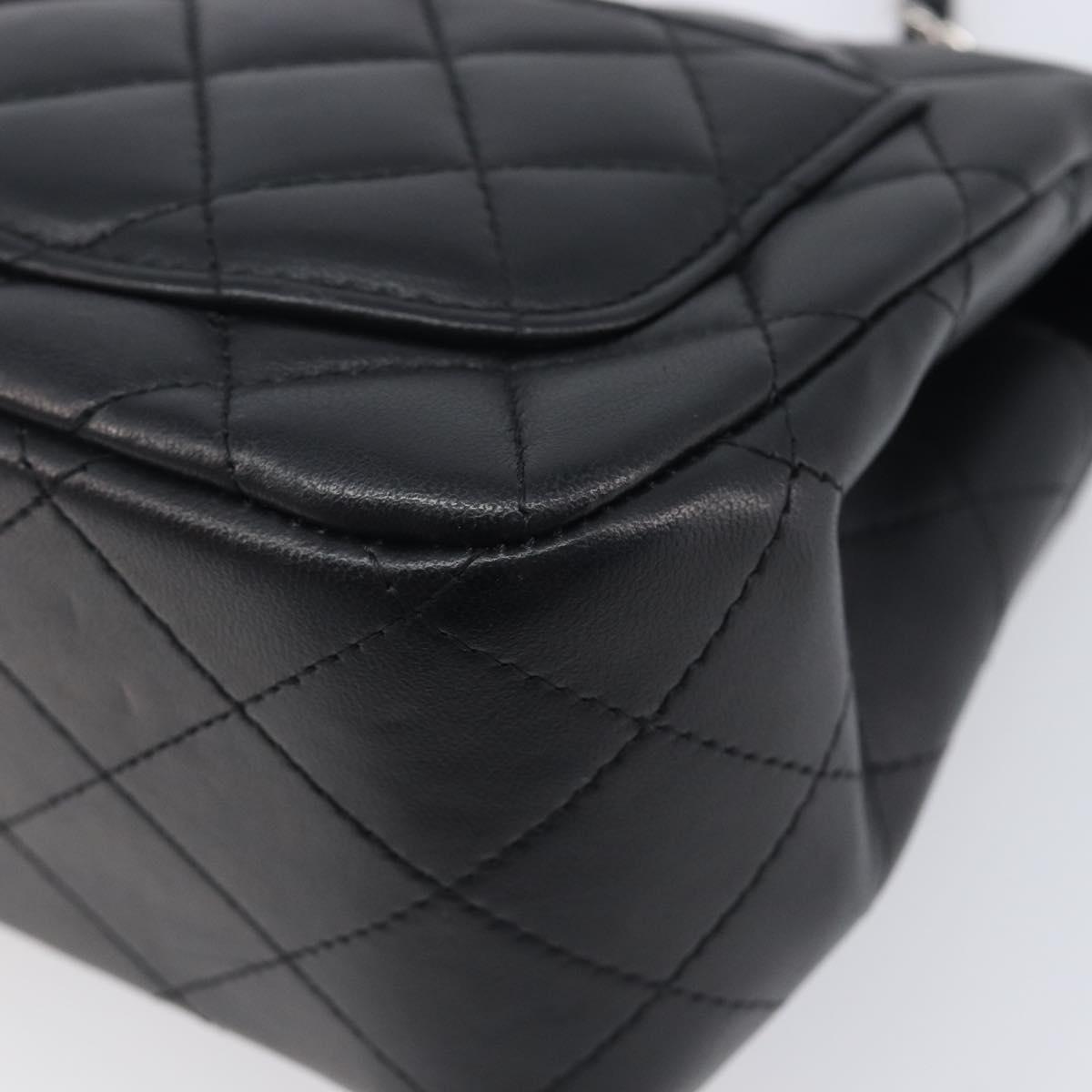 CHANEL Mini Matelasse 18 Chain Bag Lamb Skin Black Silver CC Auth 213019SM
