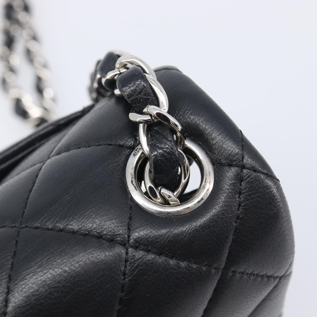 CHANEL Mini Matelasse 18 Chain Bag Lamb Skin Black Silver CC Auth 213019SM