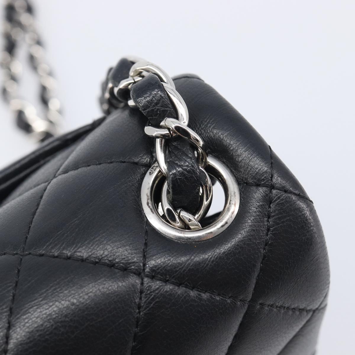 CHANEL Mini Matelasse 18 Chain Bag Lamb Skin Black Silver CC Auth 213019SM