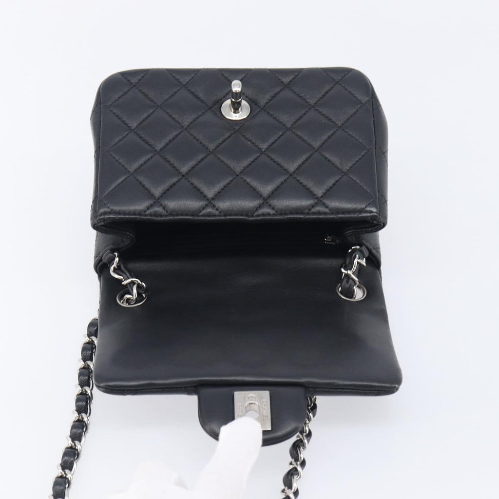 CHANEL Mini Matelasse 18 Chain Bag Lamb Skin Black Silver CC Auth 213019SM