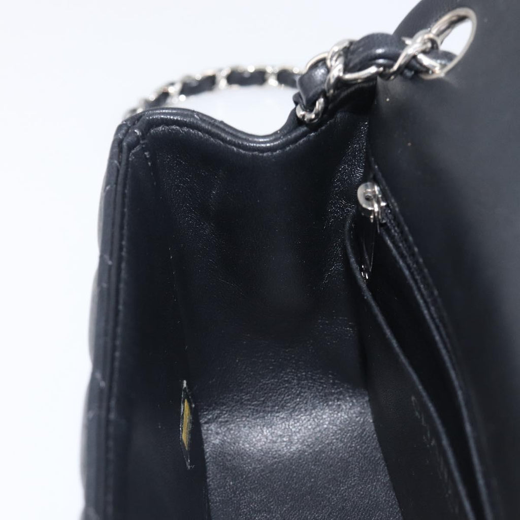 CHANEL Mini Matelasse 18 Chain Bag Lamb Skin Black Silver CC Auth 213019SM