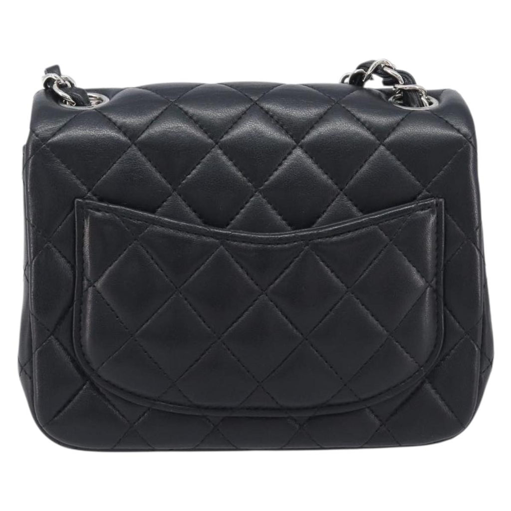 CHANEL Mini Matelasse 18 Chain Bag Lamb Skin Black Silver CC Auth 213019SM