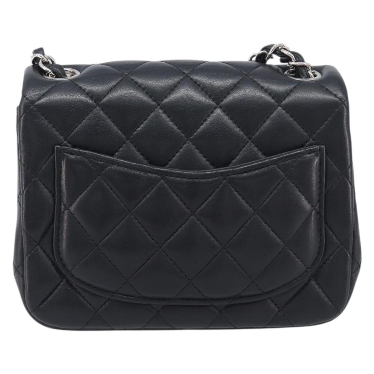 CHANEL Mini Matelasse 18 Chain Bag Lamb Skin Black Silver CC Auth 213019SM