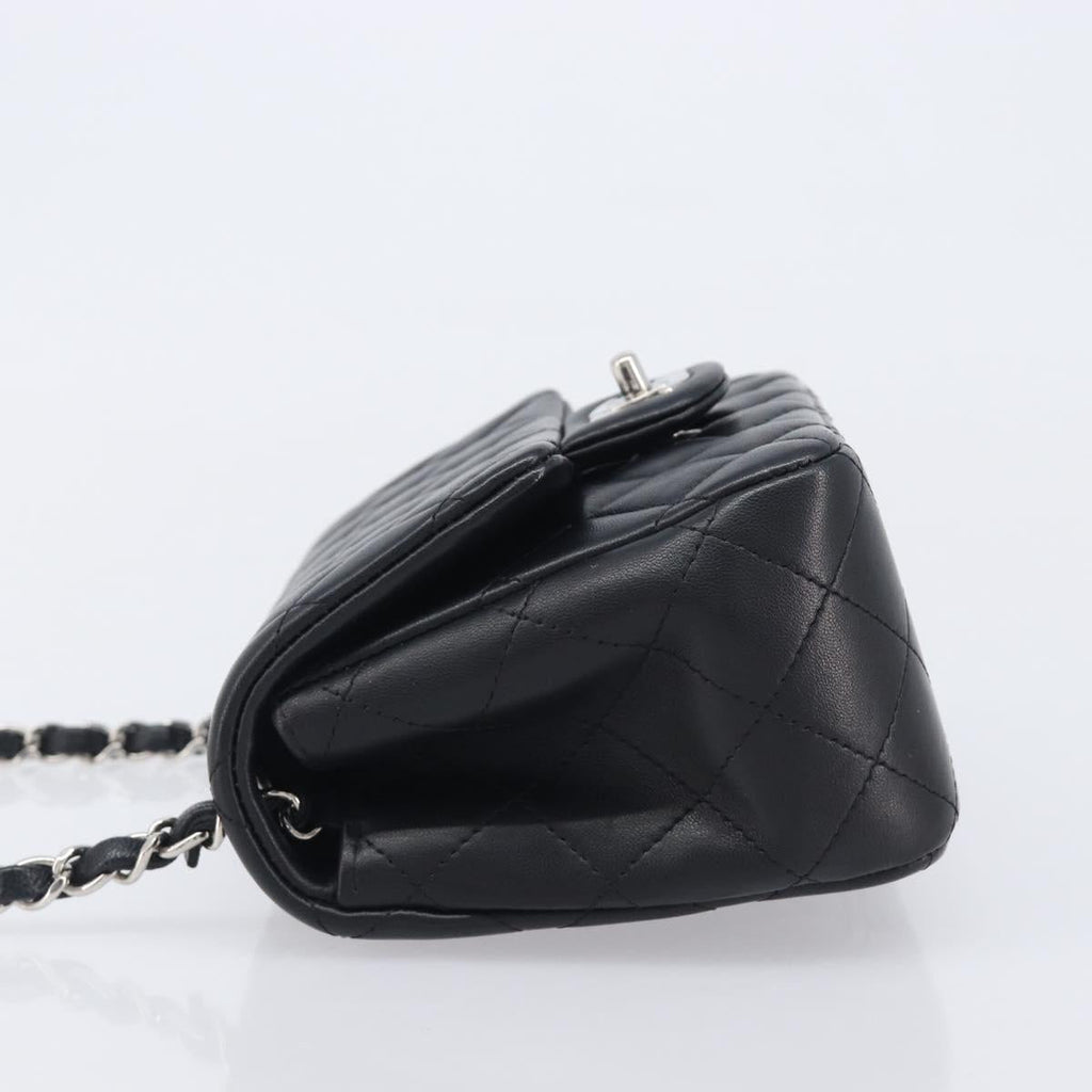 CHANEL Mini Matelasse 18 Chain Bag Lamb Skin Black Silver CC Auth 213019SM