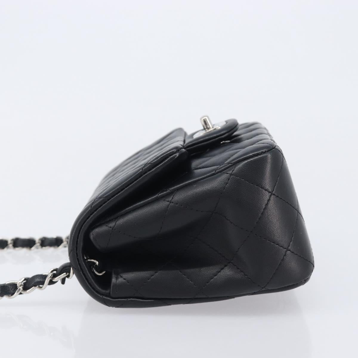 CHANEL Mini Matelasse 18 Chain Bag Lamb Skin Black Silver CC Auth 213019SM