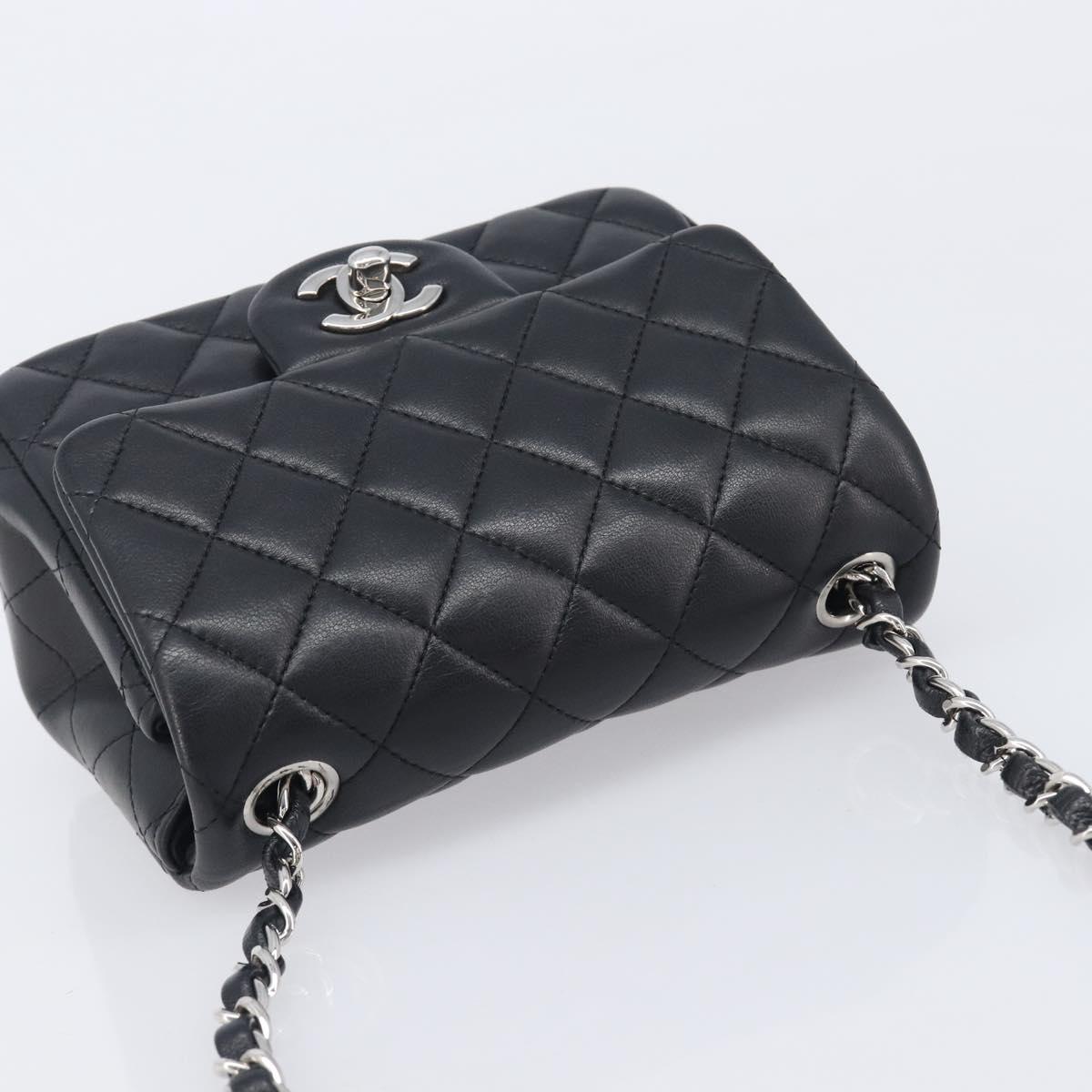 CHANEL Mini Matelasse 18 Chain Bag Lamb Skin Black Silver CC Auth 213019SM