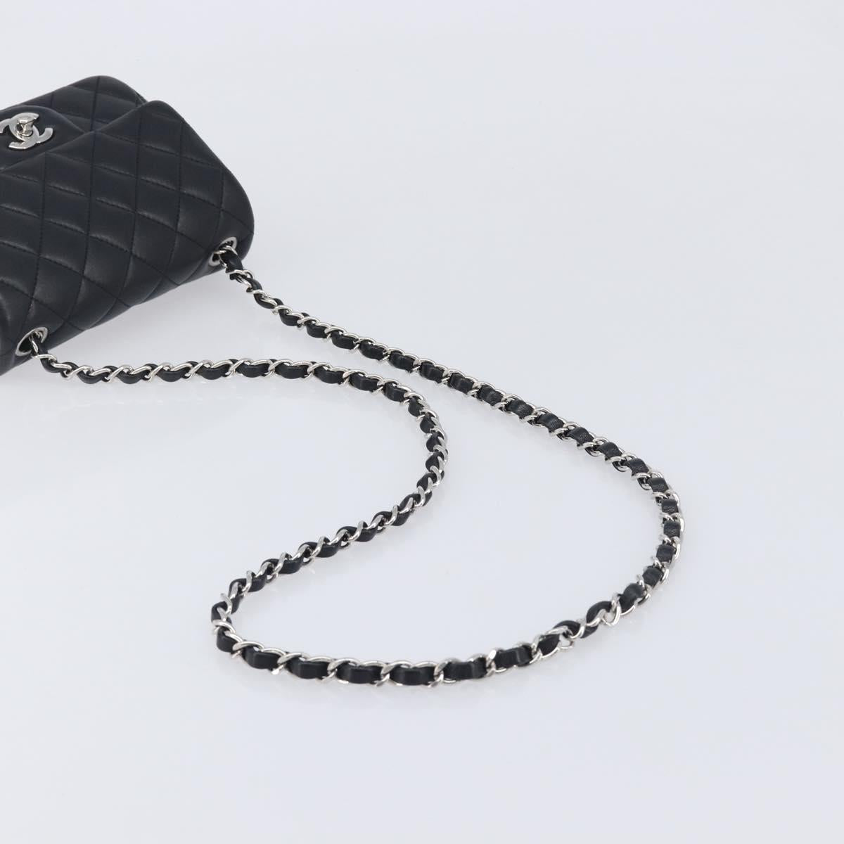 CHANEL Mini Matelasse 18 Chain Bag Lamb Skin Black Silver CC Auth 213019SM