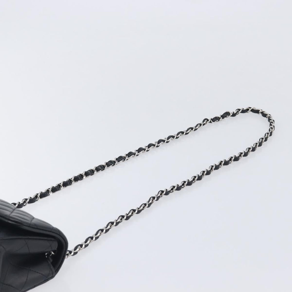 CHANEL Mini Matelasse 18 Chain Bag Lamb Skin Black Silver CC Auth 213019SM