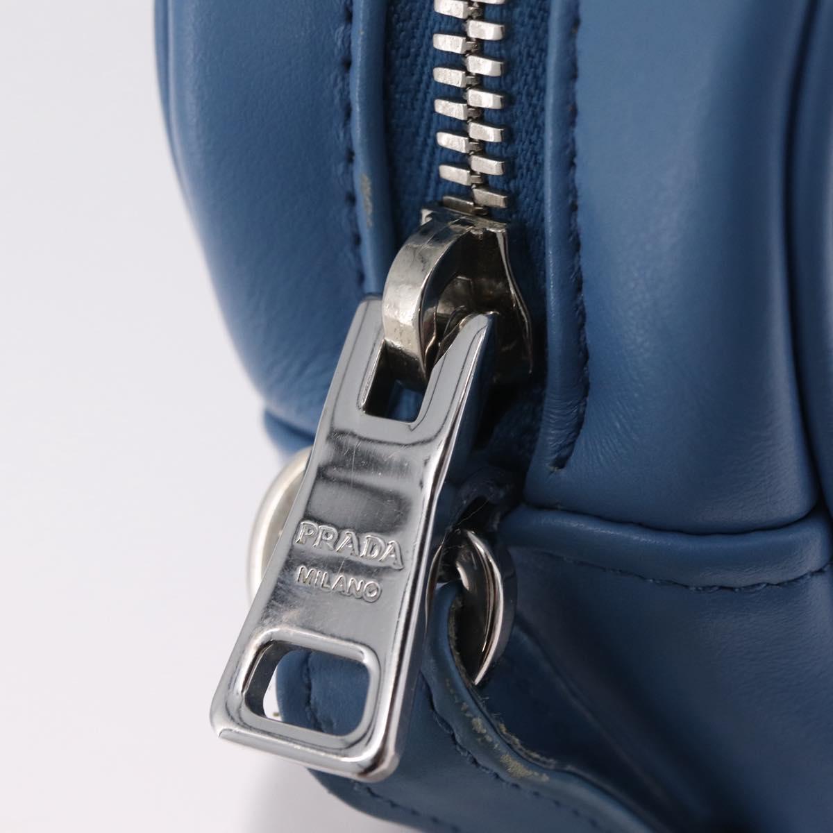 PRADA Chain Shoulder Bag Leather Light Blue Silver Auth 213060M