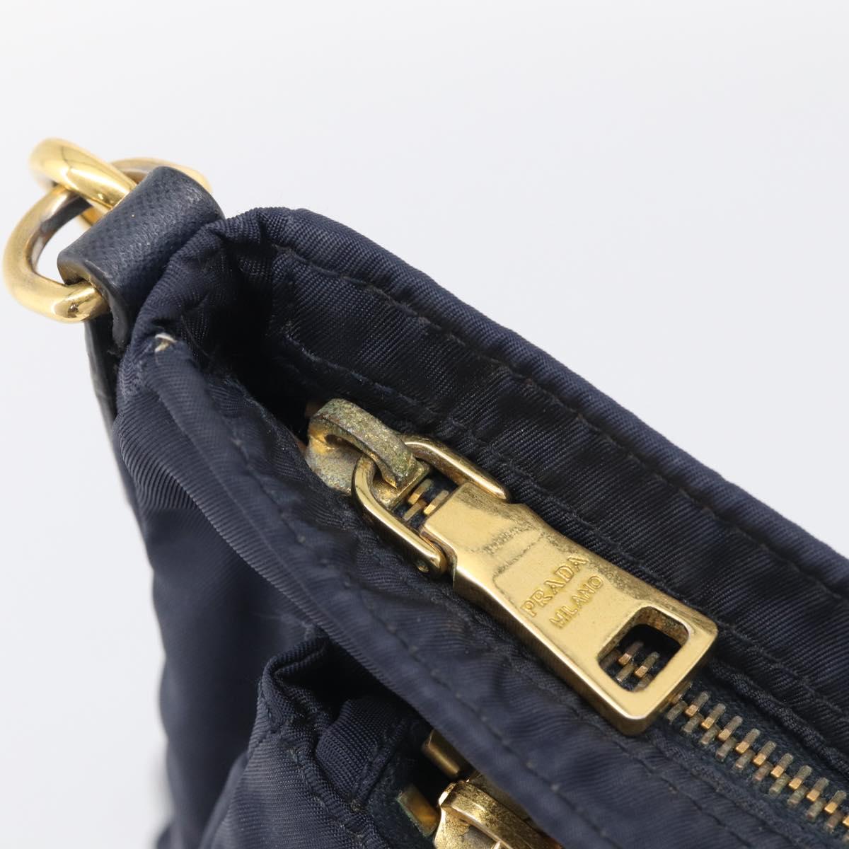 PRADA Shoulder Bag Nylon Navy Gold Auth 213147A