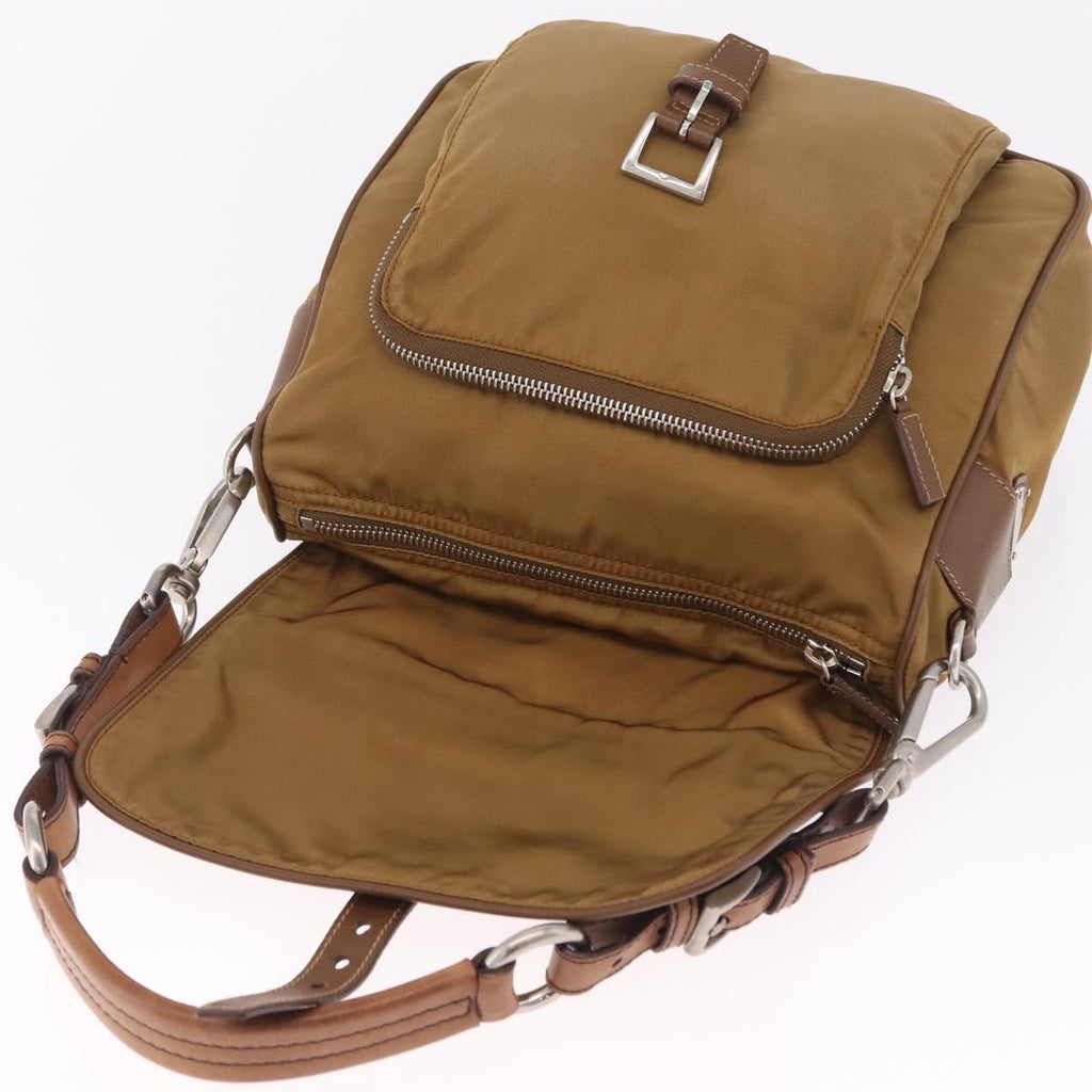 PRADA Shoulder Bag Nylon Brown Silver Auth 213150A