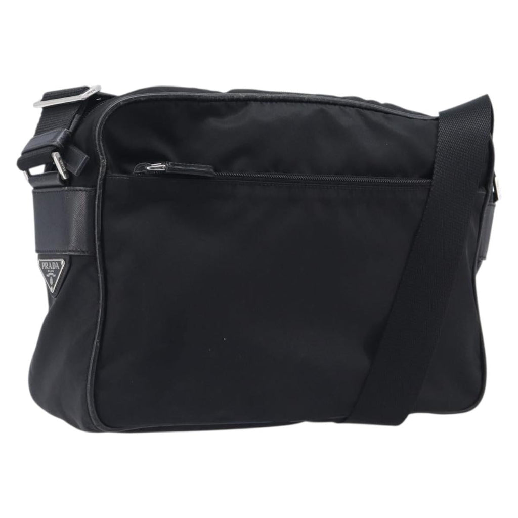 PRADA Shoulder Bag Nylon Black Silver Auth 213152
