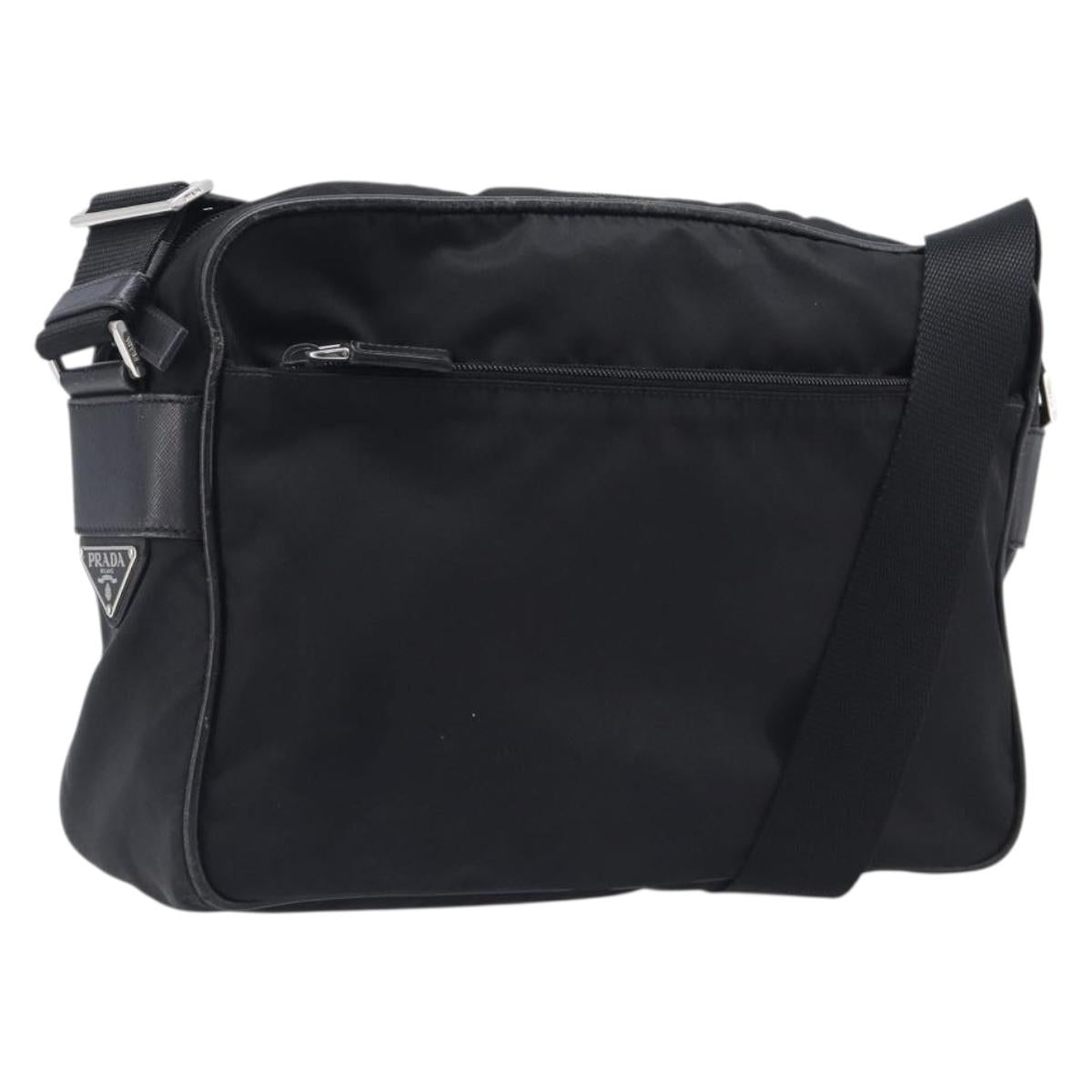 PRADA Shoulder Bag Nylon Black Silver Auth 213152