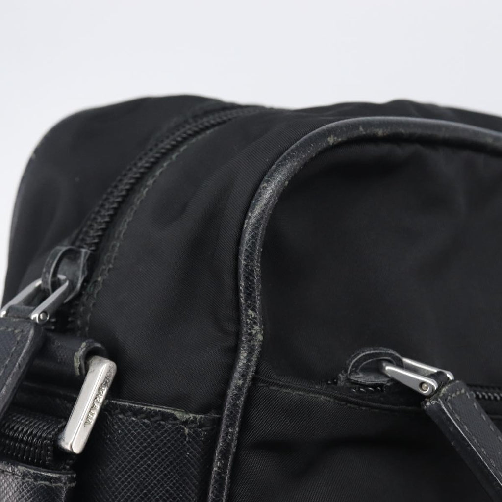 PRADA Shoulder Bag Nylon Black Silver Auth 213152