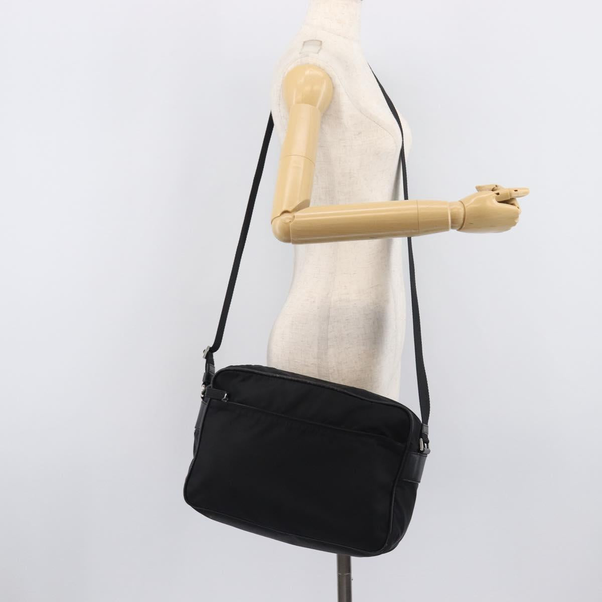 PRADA Shoulder Bag Nylon Black Silver Auth 213152