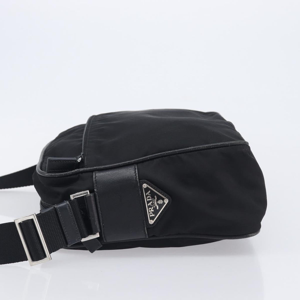 PRADA Shoulder Bag Nylon Black Silver Auth 213152