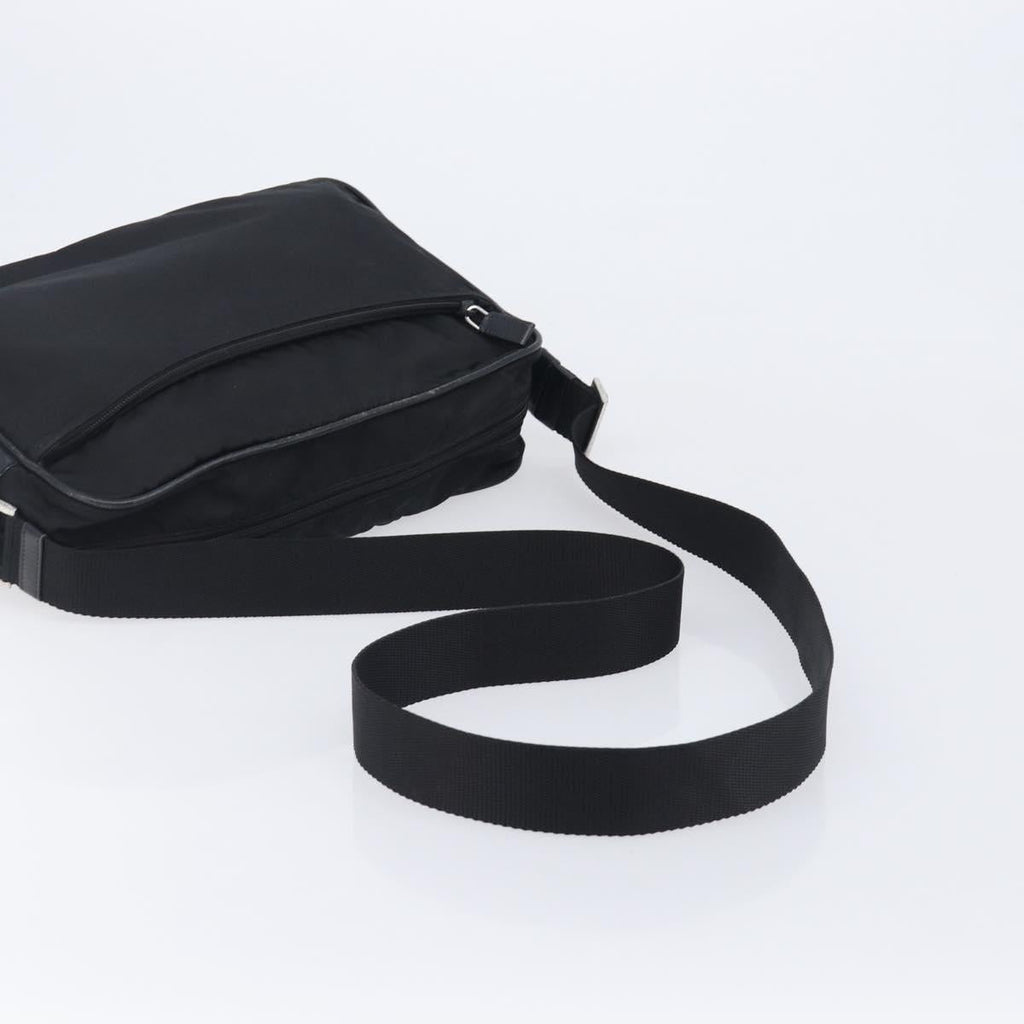 PRADA Shoulder Bag Nylon Black Silver Auth 213152