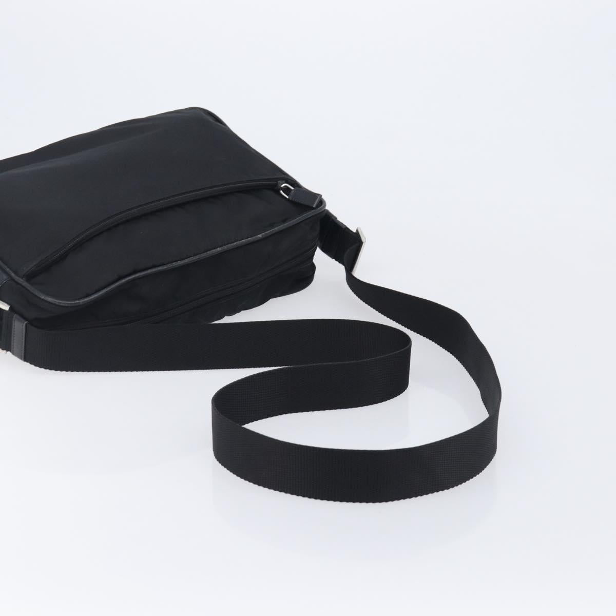 PRADA Shoulder Bag Nylon Black Silver Auth 213152